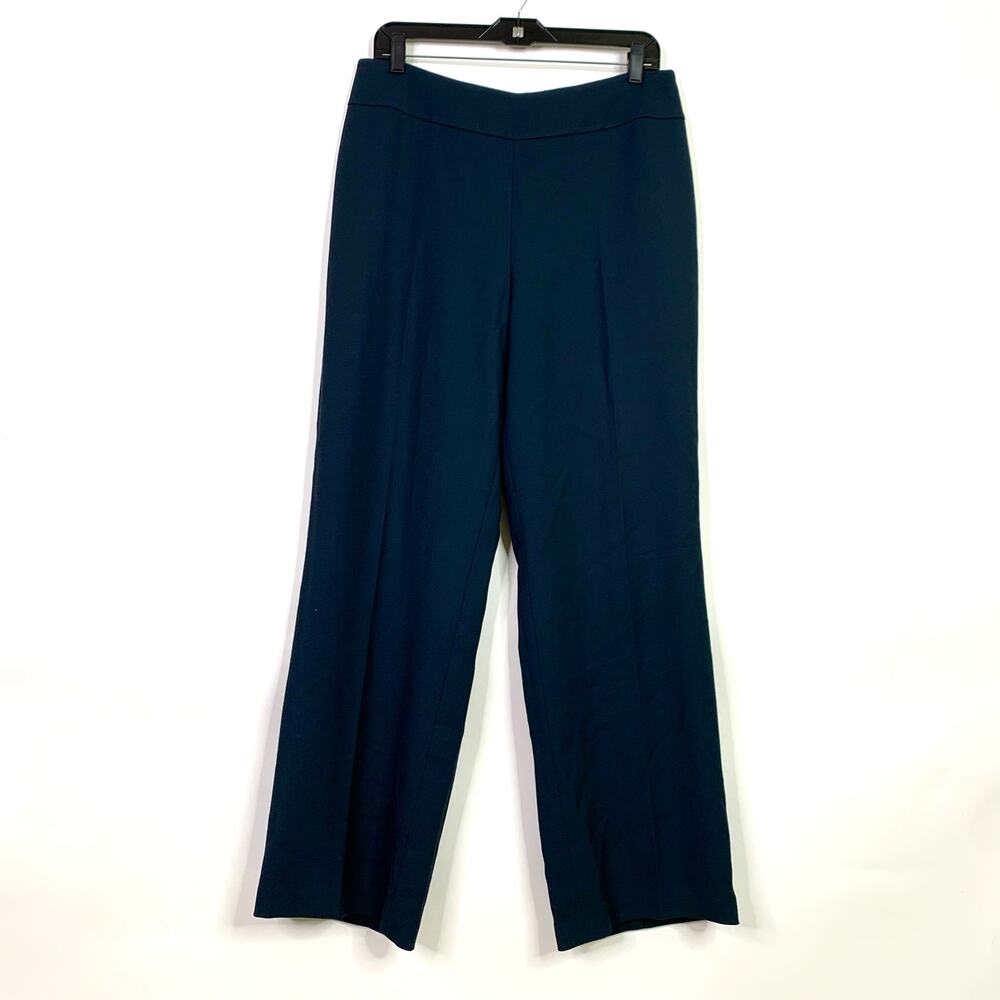 Akris Pants Woman's US Sz 12 100% Wool Dark Green High Rise Straight Wide Leg